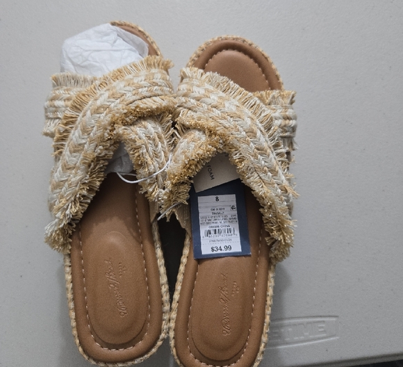 Tan Fringe Open-Toe Sandals - Picture 1 of 5